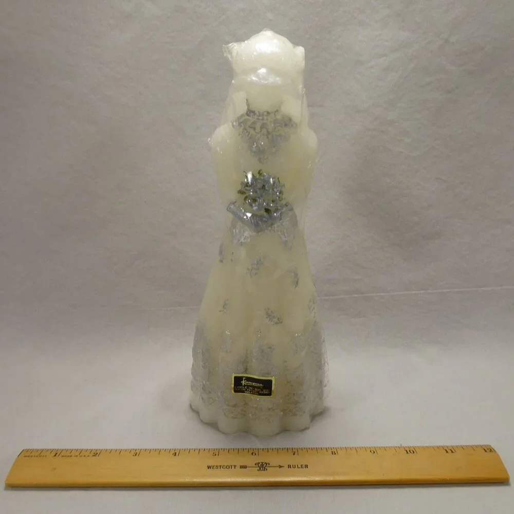 Vintage Kameyama Figural Bride Wedding Dress Candle White Silver Shower Decor
